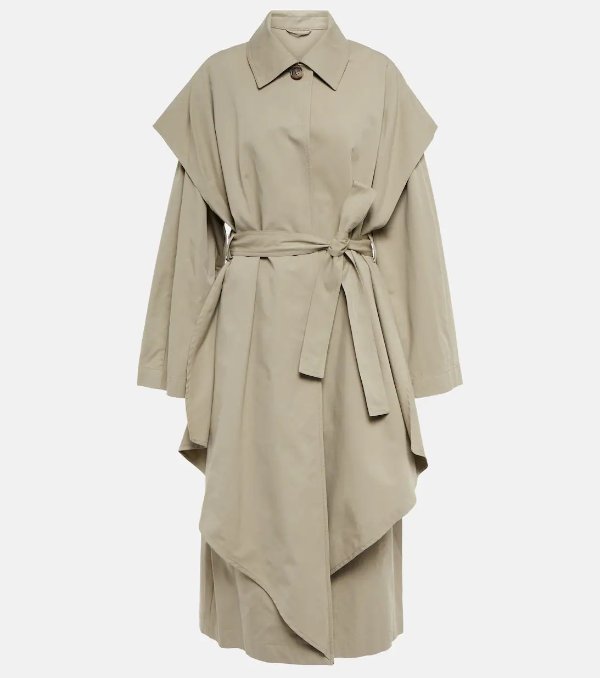 Layered cotton cupro trench coat