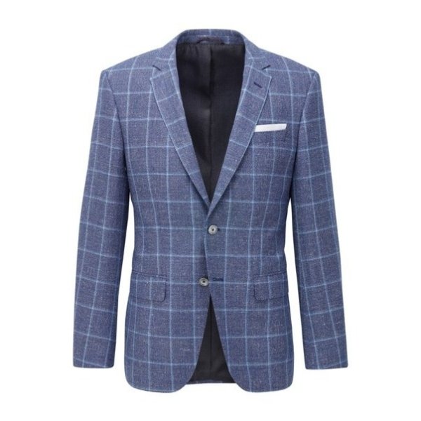 Checked slim-fit jacket in virgin wool and linen