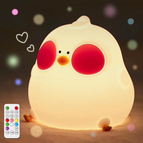 Cute Night Light for Kids, Multi-Color Dimmable Remote Control Chicken Lamp for Kids, Rechargeable Silicone Kids Night Light, Cute Lamp Christmas Gifts for Baby/Girls/Toddlers/Kids