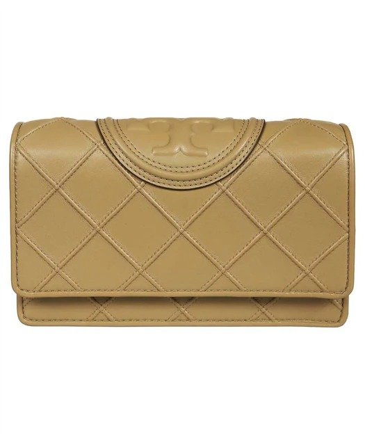 women's soft flemming chain leather wallet in pebblestone