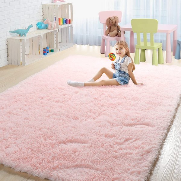 BSTLUV 超粉嫩儿童房柔软长绒地毯 4 x 6
