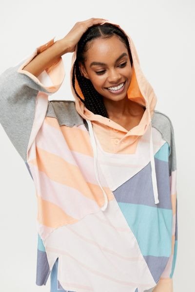 UO Archie Patchwork Oversized Hooded Top