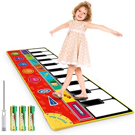 Kids Musical Mat, Musical Piano Mat 8 Instrument Sounds 5 Play Modes with 3 AA Batteries and 1 Screwdriver Dance and Learn Mat for Boy Girl Toys 58.26" x 23.62"