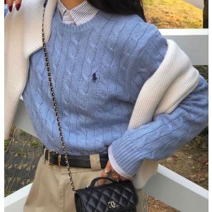 Polo Ralph Lauren经典麻花针织衫 奶蓝色