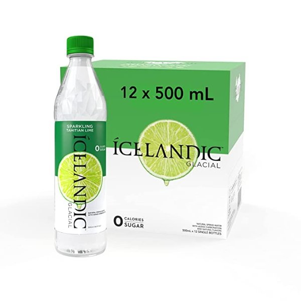 Icelandic Glacial Sparkling Water, Tahitian Lime, 500 ml, 12 Count
