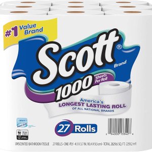 Scott 1000 Sheetsper Roll Toilet Paper, 27 Count