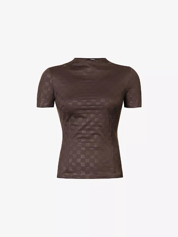 Branded-print slim-fit stretch-woven T-shirt