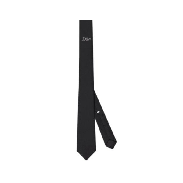 'Dior' Ribbon Tie Black Silk