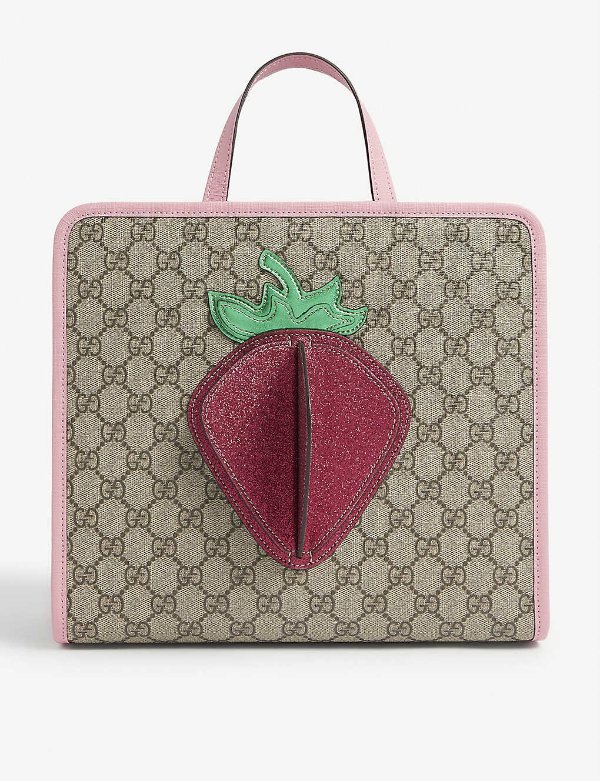 Kids strawberry logo-print canvas tote bag
