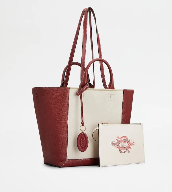 Double Up Shopping Bag in Leather and Canvas CNY Medium