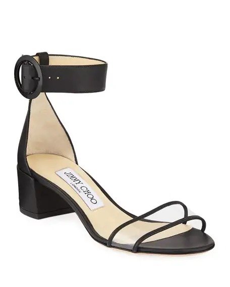 Jaimie Leather and PVC Block-Heel Sandals