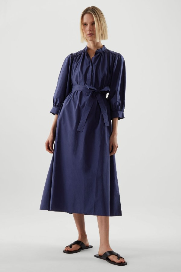 COS COS PUFF-SLEEVE BELTED DRESS - NAVY - Dresses - COS 135.00