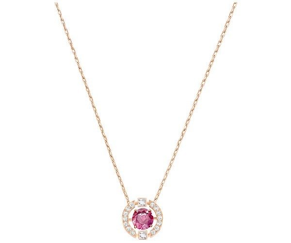Sparkling Dance Round Necklace, Red, Rose gold plating