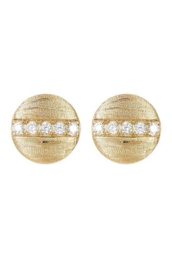 14K Gold Plated Swarovski Crystal Accented Coin Stud Earrings
