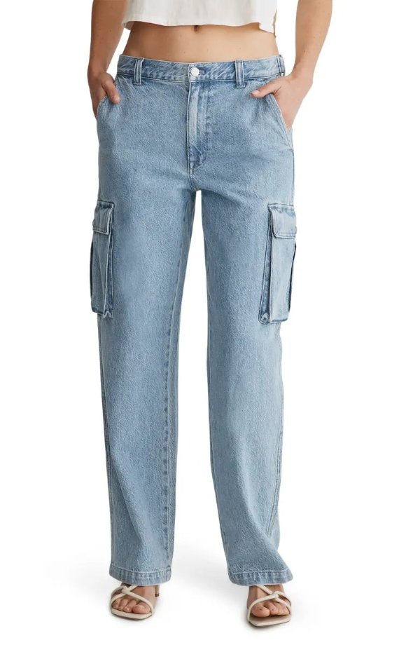Low-Slung Straight Leg Cargo Jeans