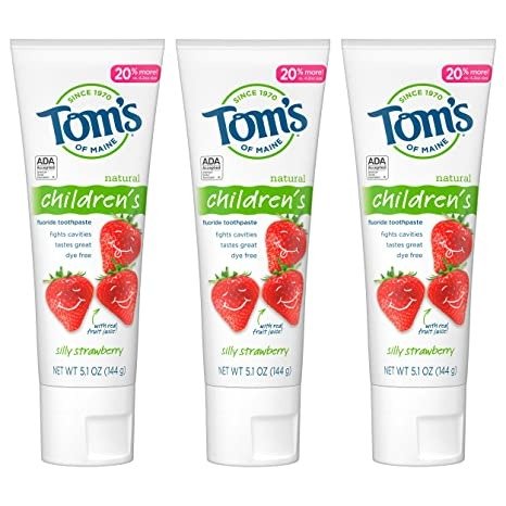 ADA Approved Fluoride Children's Toothpaste, Natural Toothpaste, Dye Free, No Artificial Preservatives, Silly Strawberry, 5.1 oz. 3-Pack (Packaging May Vary)