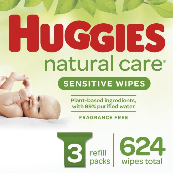 Natural Care Sensitive Baby Wipes, Unscented, 3 Refill Packs (624 Wipes Total)