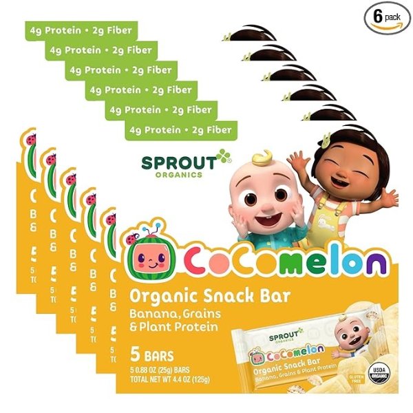 CoComelon Sprout Organic Baby Food, Toddler Snacks, Banana Snack Bar 5 Count (Pack of 6)