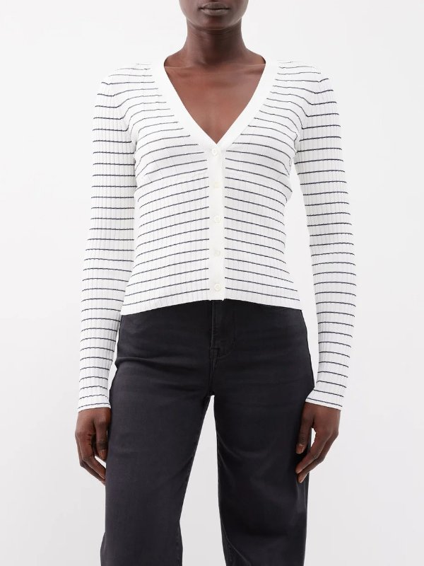Striped rib-knit jersey cardigan | FRAME