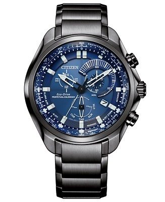 Men's Chronograph Eco-Drive Sport Luxury Gray-Tone Stainless Steel Bracelet Watch 43mm