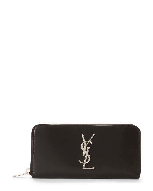 Black Monogram Zip-Around Leather Wallet