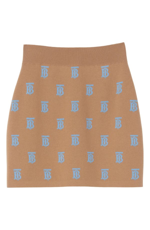 TB Logo Wool & Silk Blend Skirt