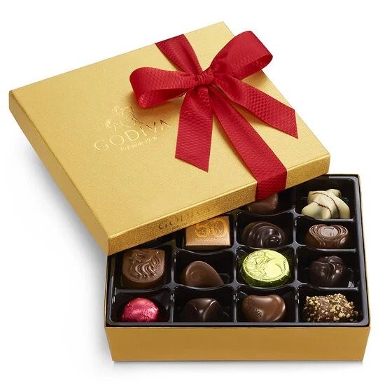 Assorted Chocolate Gold Gift Box, Holiday Ribbon, 19 pc.