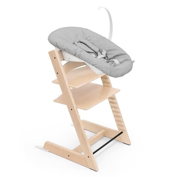 Tripp Trapp Chair from Stokke (Natural) + Tripp Trapp Newborn Set (Grey) - Cozy, Safe & Simple to Use - for Newborns Up to 20 lbs
