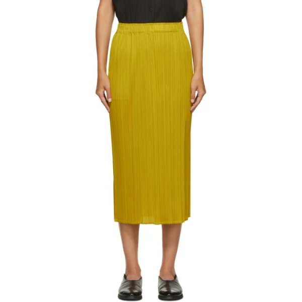 Yellow Pleated Mid-Length Skirt