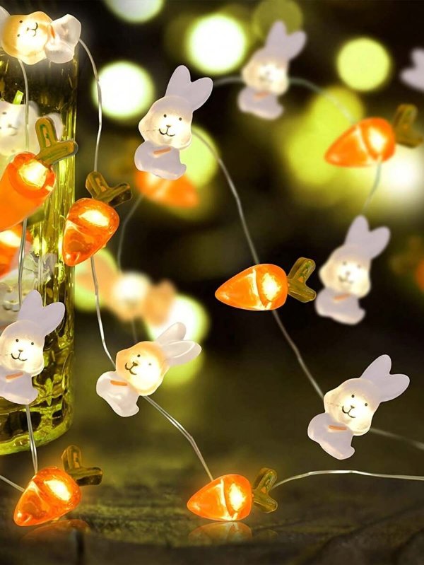 1 Set - Easter Carrot Rabbit Decoration Light String, 20 Led Copper Wire Light, Battery Powered For Home Outdoor Window Indoor Table Decoration