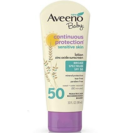 AVEENO Baby Continuous Protection Sensitive Skin Lotion Zinc Oxide Sunscreen SPF 50 3 oz