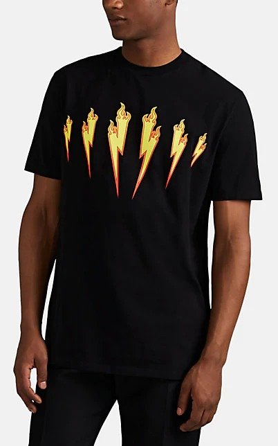 Lightning-Bolt-Print Cotton-Blend T-Shirt 