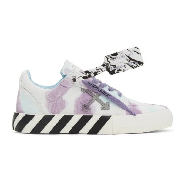 White & Purple Vulcanized Low Sneakers