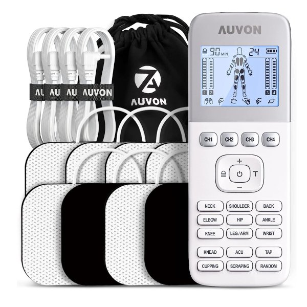 AUVON 4 Outputs TENS Unit EMS Muscle Stimulator for Pain Relief, FSA HSA Approved, 24 Modes