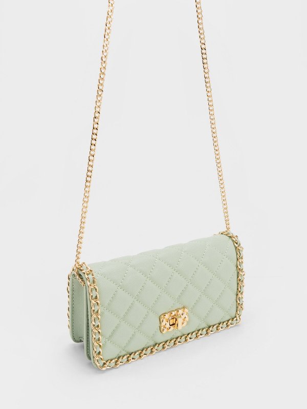 Green Micaela Quilted Phone Pouch | CHARLES & KEITH