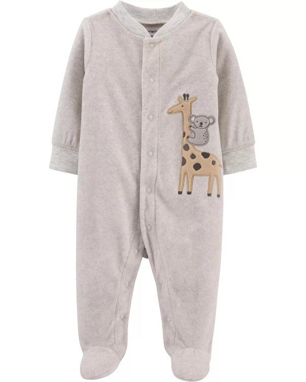 婴儿长颈鹿抓绒按钮式连体衣