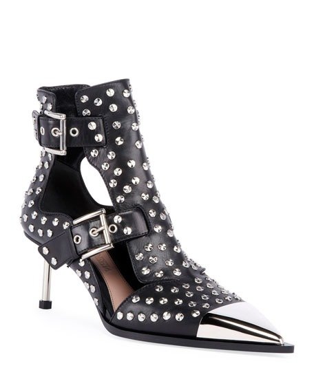 Studded Buckle Leather Booties