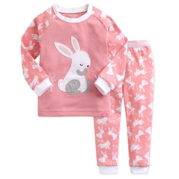 Kids Toddler Junior Girls Flower Rabbit Easter Sleepwear Pajamas 2 Set