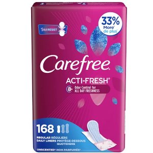Carefree Acti-Fresh Twist Resist Freedom Fit Regular Unscented Liners to Go, White, 168 Count