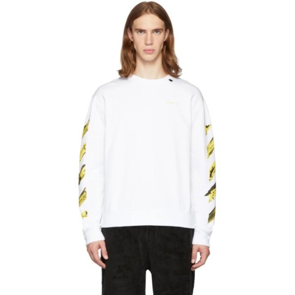 Off-White - SSENSE Exclusive White & Yellow Painted Arrows Sweatshirt