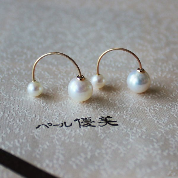Akoya pearl hoop earrings-Akoya baby pearl K18