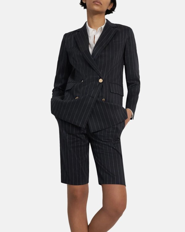 Double-Breasted Jacket in Pinstripe Linen