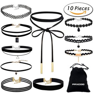 Paxcoo CN-01 Black Velvet Choker Necklaces with Storage Bag for Women Girls, Pack of 10