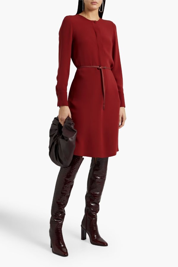 outnet red dress THEORY Draped crepe midi dress