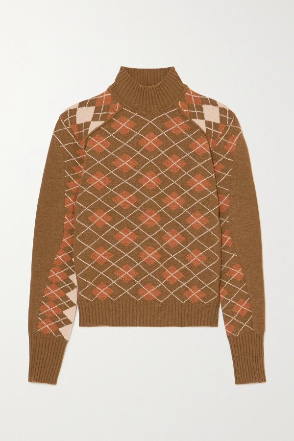 Argyle wool and cashmere-blend turtleneck sweater