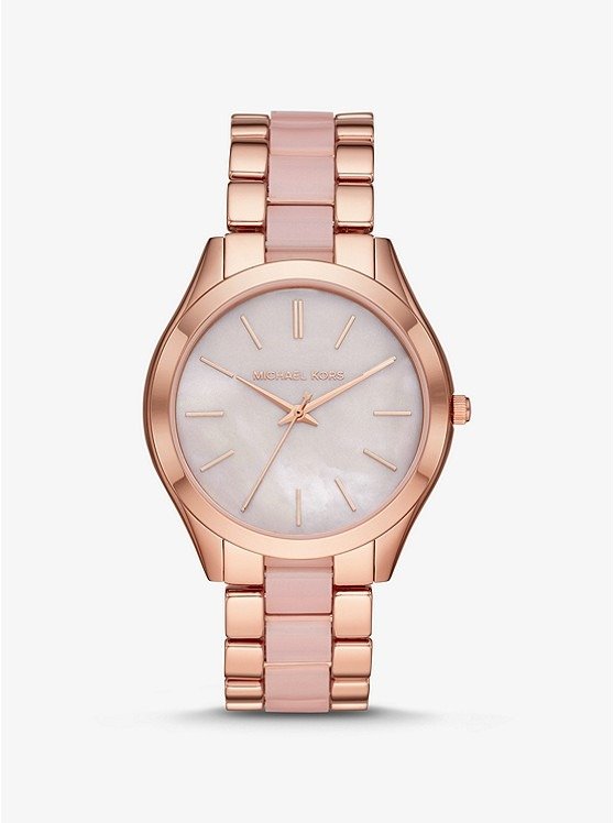 Oversized Slim Runway Rose Gold-Tone and Acetate Watch