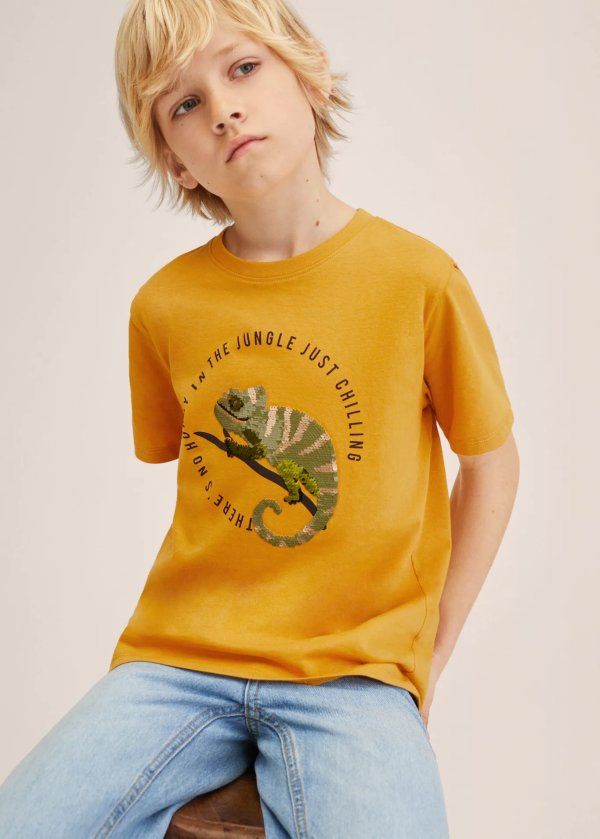 Reversible sequins t-shirt - Girls | Mango Kids USA