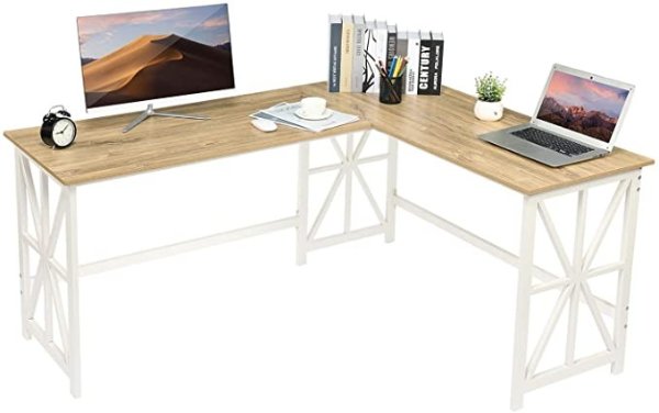 L Shaped Corner Desk, 63.8'' x 50'' Industrial Heavy Duty Computer Gaming Desk Workstation for Home Office, Oak