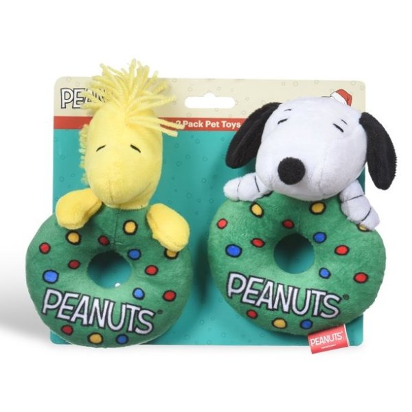 Holiday Snoopy & Woodstock Wreath Plush Ring Pet Toy
