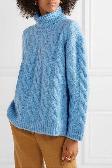 Oversized cable-knit alpaca-blend turtleneck sweater